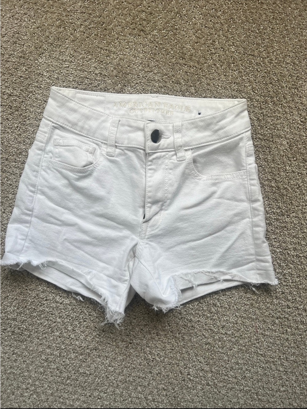 American Eagle Outfitters White Frayed High-Rise Denim Shorts